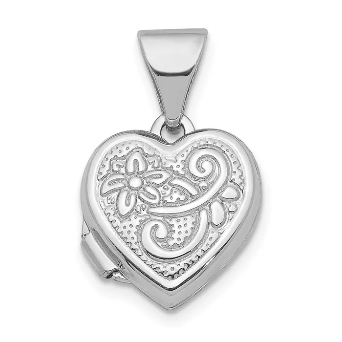 Necklaces 14K White Gold 11mm Flower Heart Locket Pendant TreasureFineJewelers Necklaces 14K White Gold 11mm Flower Heart Locket Pendant TreasureFineJewelers