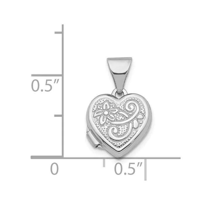 Necklaces 14K White Gold 11mm Flower Heart Locket Pendant TreasureFineJewelers