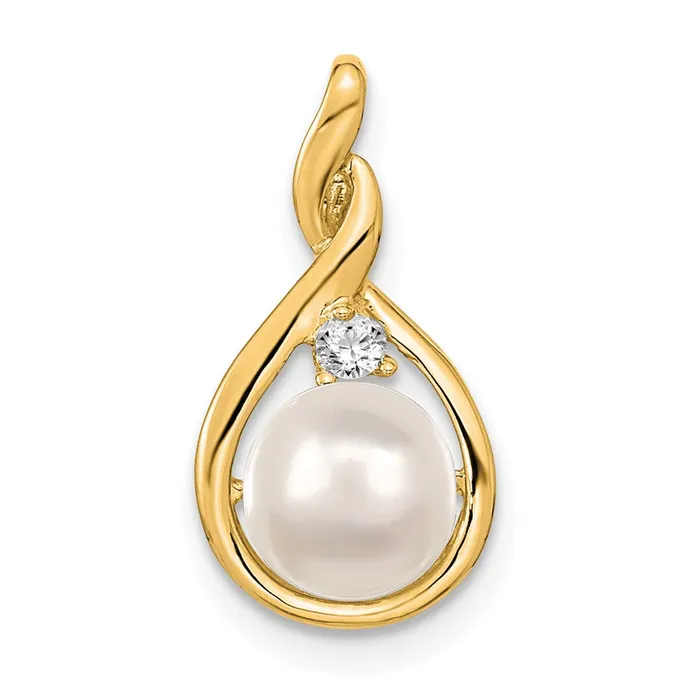 Necklaces 14k Yellow Gold 7mm White Round Freshwater Cultured Pearl VS Diamond Pendant TreasureFineJewelers Necklaces 14k Yellow Gold 7mm White Round Freshwater Cultured Pearl VS Diamond Pendant TreasureFineJewelers