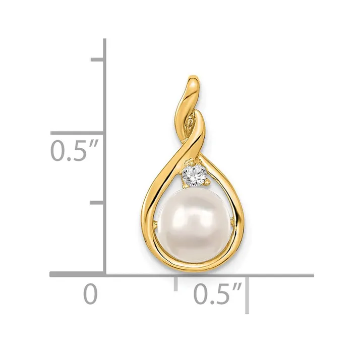 Necklaces 14k Yellow Gold 7mm White Round Freshwater Cultured Pearl VS Diamond Pendant TreasureFineJewelers