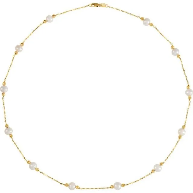 Necklaces 14K Yellow Gold Cultured Freshwater Pearl Bead 10Station 18 Necklace TreasureFineJewelers Necklaces 14K Yellow Gold Cultured Freshwater Pearl Bead 10Station 18 Necklace TreasureFineJewelers