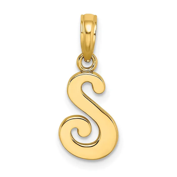 Necklaces 14k Yellow Gold Script Letter S Initial Pendant TreasureFineJewelers