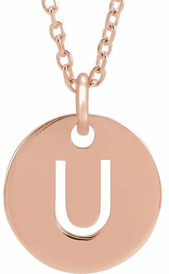 Necklaces 18K Rose GoldPlated Sterling Silver Initial U 10 mm Disc 1618 Necklace TreasureFineJewelers Necklaces 18K Rose GoldPlated Sterling Silver Initial U 10 mm Disc 1618 Necklace TreasureFineJewelers