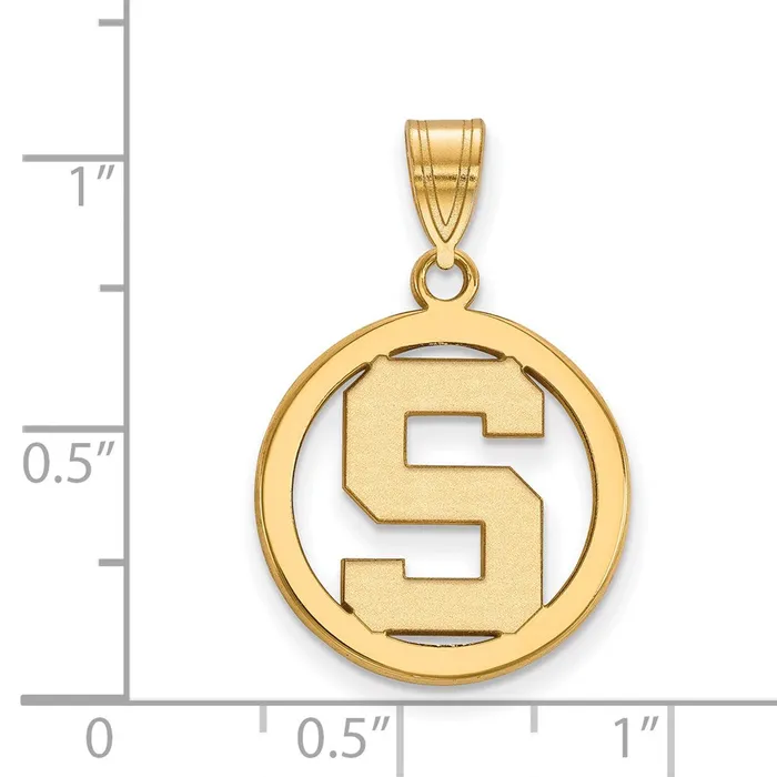 Necklaces Sterling Silver Goldplated Michigan State University Letter S Small Circle Pendant TreasureFineJewelers