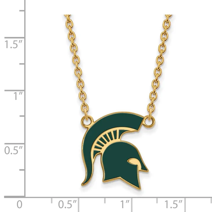 Necklaces Sterling Silver Goldplated Michigan State University Spartan Large Enameled Pendant 18 inch Necklace TreasureFineJewelers