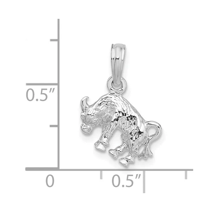 Necklaces Sterling Silver Polished 3D Taurus Zodiac Pendant TreasureFineJewelers
