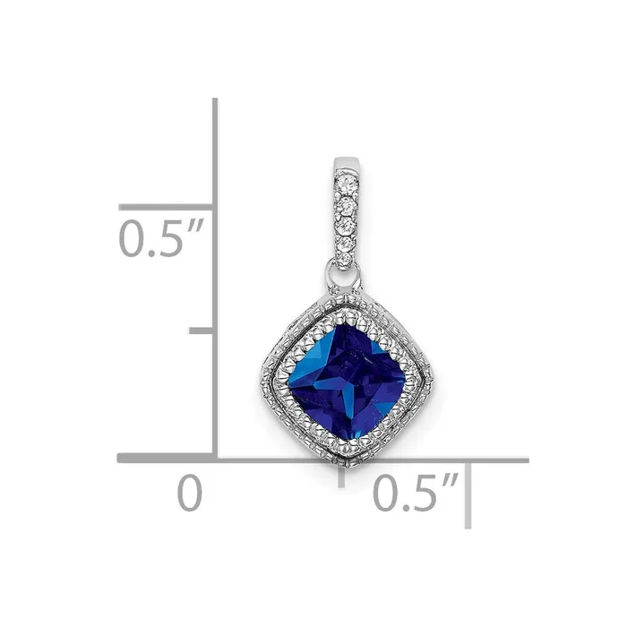Necklaces TreasureFineJewelers 10k White Gold Cushion Sapphire and Diamond Pendant