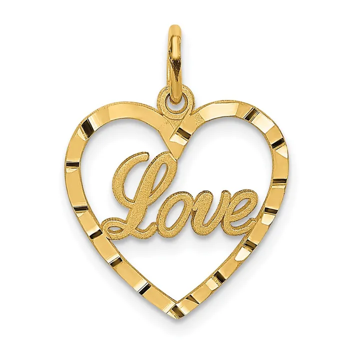 Necklaces TreasureFineJewelers 14k LOVE Diamondcut Heart Pendant