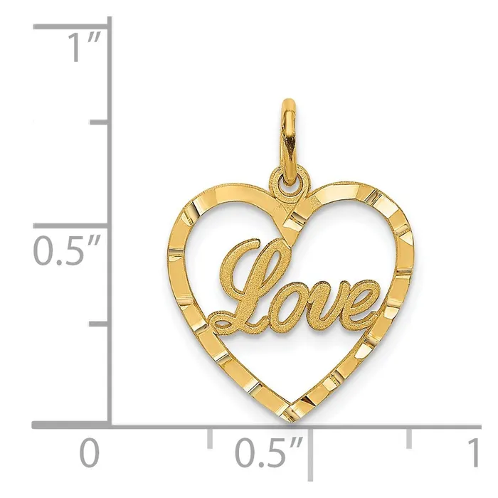 Necklaces TreasureFineJewelers 14k LOVE Diamondcut Heart Pendant