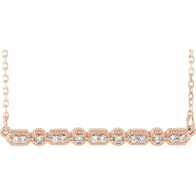 Necklaces TreasureFineJewelers 14K Rose Gold 110 CTW Natural Diamond Milgrain Bar 1618 Necklace