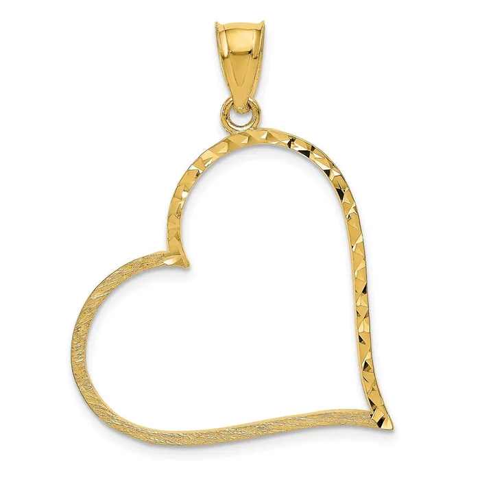 Necklaces TreasureFineJewelers 14K Satin Diamondcut Crooked Heart Pendant Necklaces TreasureFineJewelers 14K Satin Diamondcut Crooked Heart Pendant
