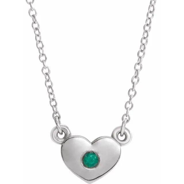 Necklaces TreasureFineJewelers 14K White Emerald Heart 16 Necklace