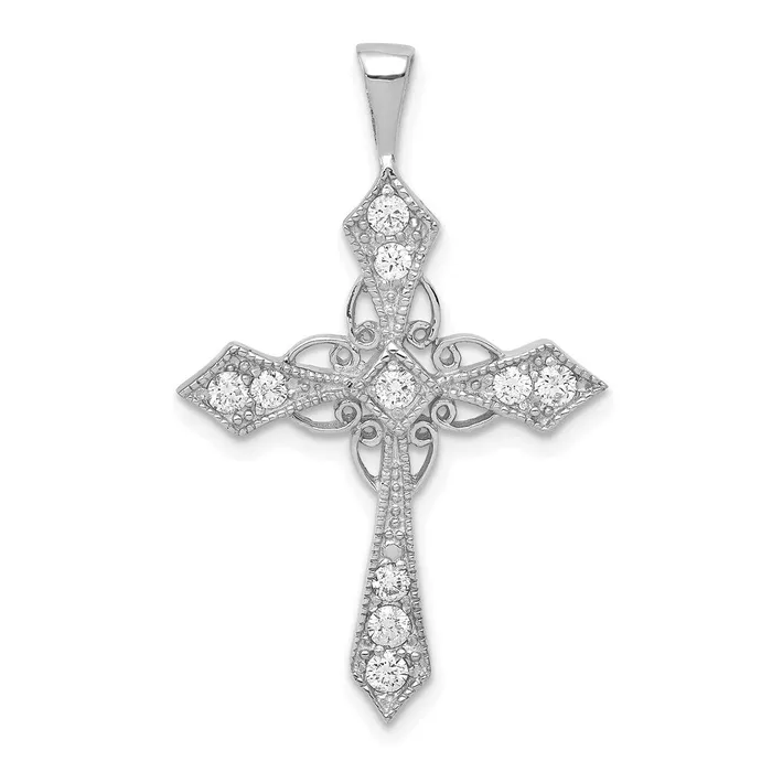 Necklaces TreasureFineJewelers 14k White Gold AA Diamond Passion Cross pendant Necklaces TreasureFineJewelers 14k White Gold AA Diamond Passion Cross pendant