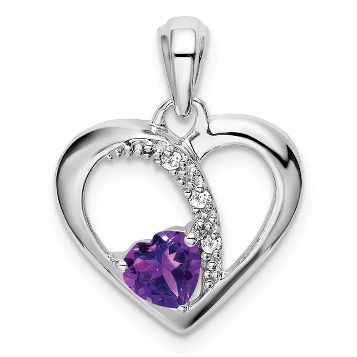 Necklaces TreasureFineJewelers 14k White Gold Amethyst and Diamond Heart Pendant Necklaces TreasureFineJewelers 14k White Gold Amethyst and Diamond Heart Pendant
