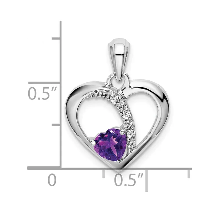 Necklaces TreasureFineJewelers 14k White Gold Amethyst and Diamond Heart Pendant