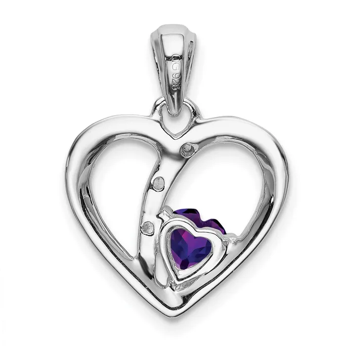 Necklaces TreasureFineJewelers 14k White Gold Amethyst and Diamond Heart Pendant
