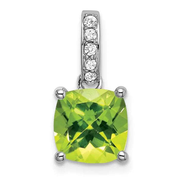 Necklaces TreasureFineJewelers 14k White Gold Cushion Peridot and Diamond Pendant Necklaces TreasureFineJewelers 14k White Gold Cushion Peridot and Diamond Pendant