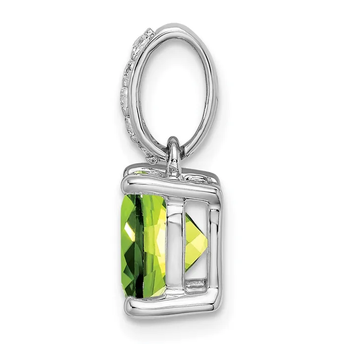 Necklaces TreasureFineJewelers 14k White Gold Cushion Peridot and Diamond Pendant