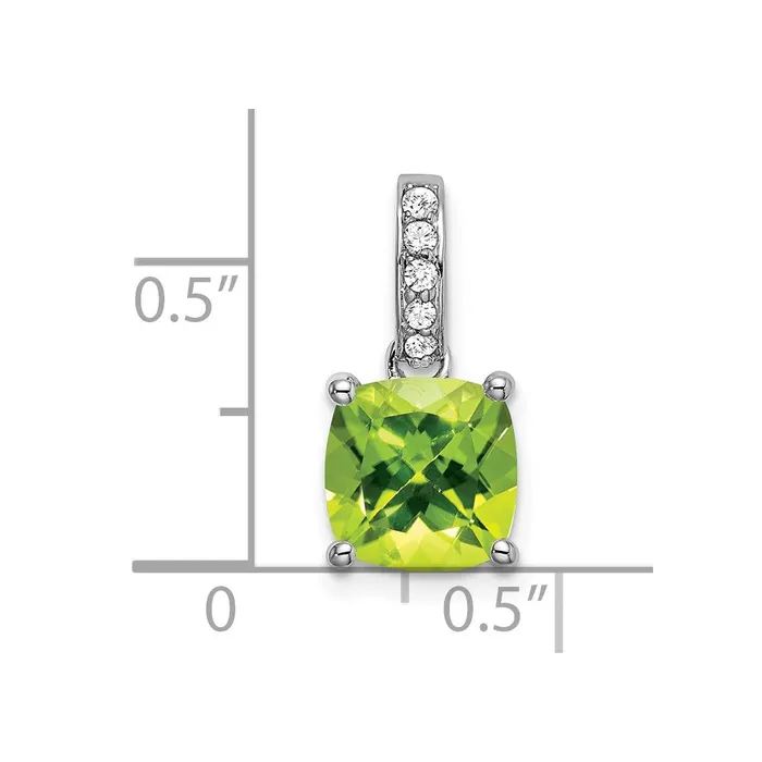 Necklaces TreasureFineJewelers 14k White Gold Cushion Peridot and Diamond Pendant