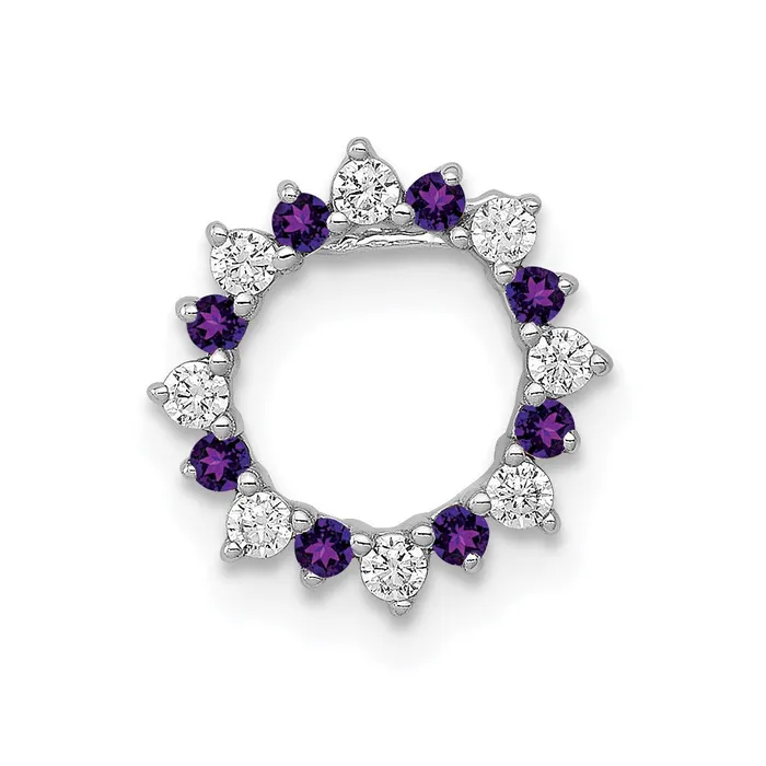 Necklaces TreasureFineJewelers 14k White Gold Diamond and 08 Amethyst Fancy Circle Chain Slide