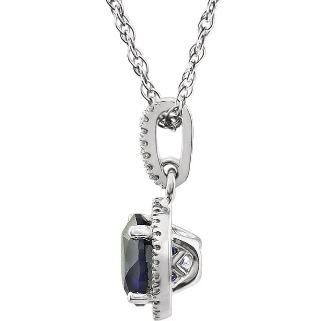 Necklaces TreasureFineJewelers 14K White Gold LabGrown Blue Sapphire 110 CTW Natural Diamond 18 Necklace