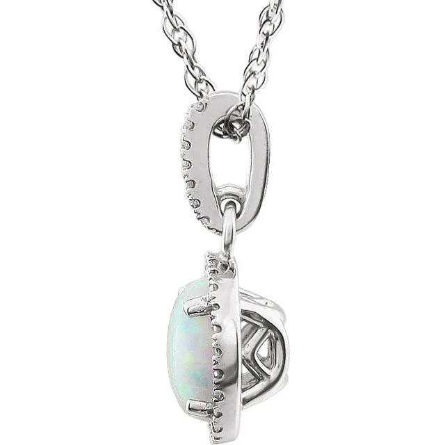 Necklaces TreasureFineJewelers 14K White Gold LabGrown Opal 110 CTW Natural Diamond 18 Necklace