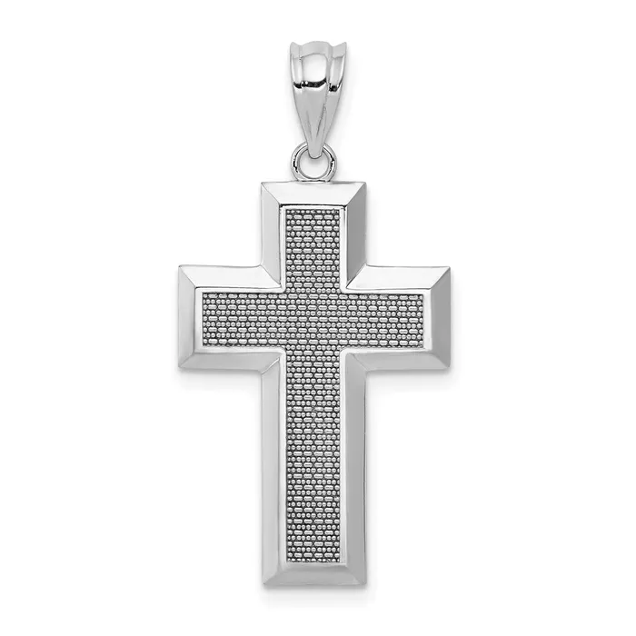Necklaces TreasureFineJewelers 14K White Gold Polished Textured Cross Pendant