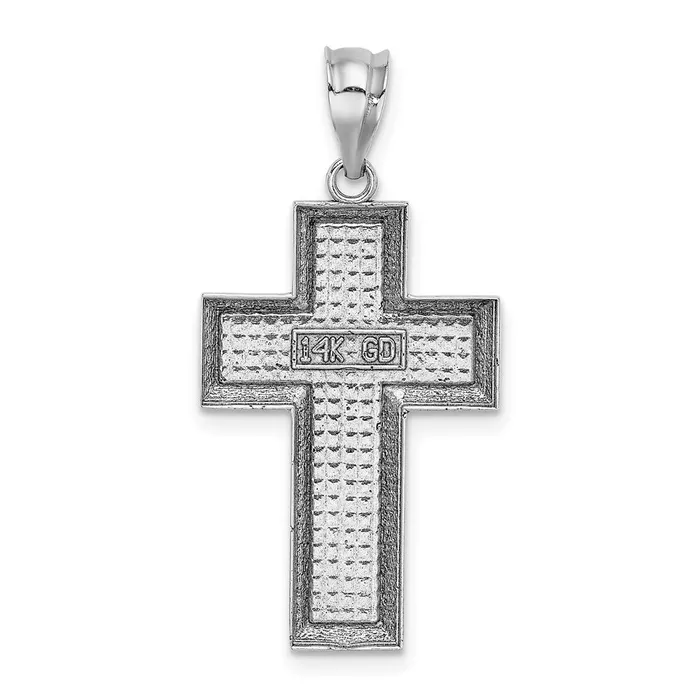 Necklaces TreasureFineJewelers 14K White Gold Polished Textured Cross Pendant