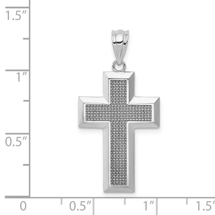 Necklaces TreasureFineJewelers 14K White Gold Polished Textured Cross Pendant