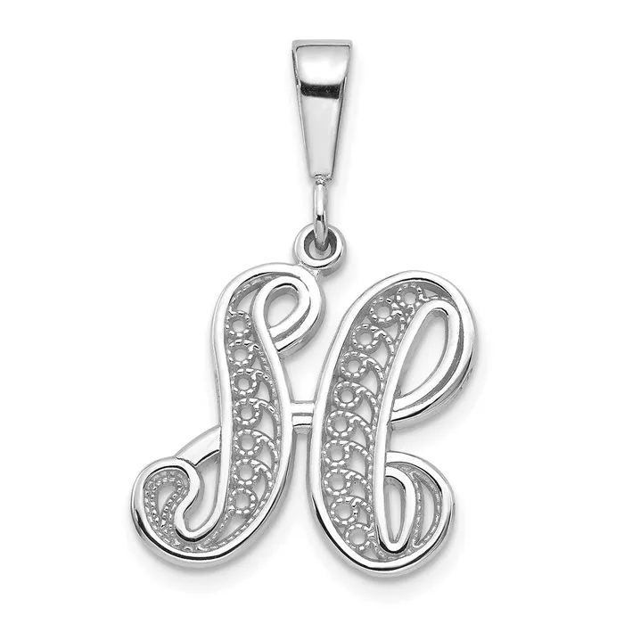 Necklaces TreasureFineJewelers 14k White Gold White Gold Solid Polished Script Filigree Letter H Initial Pendant