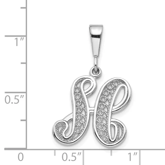 Necklaces TreasureFineJewelers 14k White Gold White Gold Solid Polished Script Filigree Letter H Initial Pendant