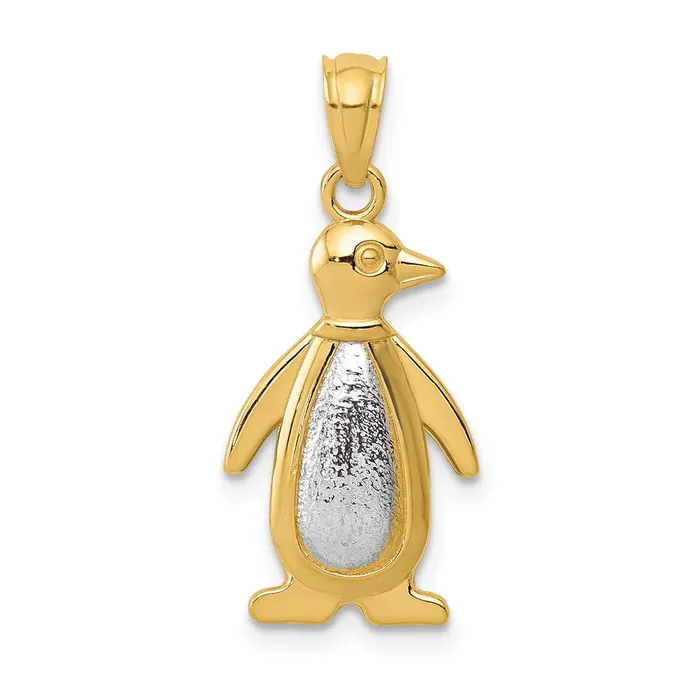 Necklaces TreasureFineJewelers 14K Yellow and White Gold PolishedTextured Penguin Pendant