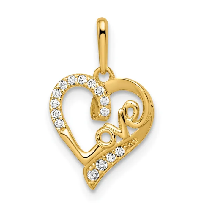 Necklaces TreasureFineJewelers 14k Yellow Gold CZ LOVE Heart Pendant