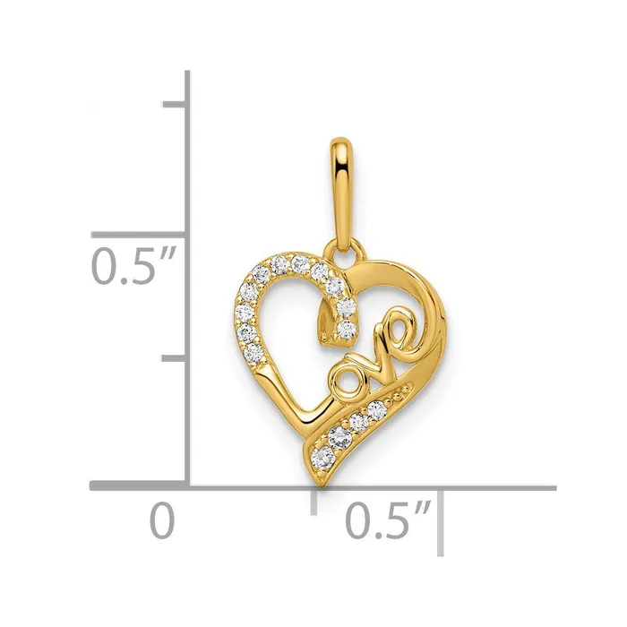 Necklaces TreasureFineJewelers 14k Yellow Gold CZ LOVE Heart Pendant