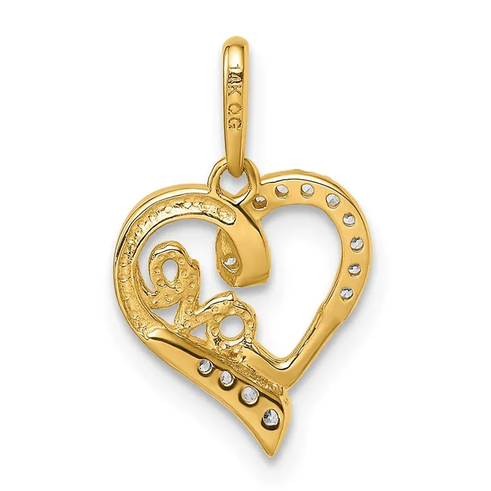 Necklaces TreasureFineJewelers 14k Yellow Gold CZ LOVE Heart Pendant