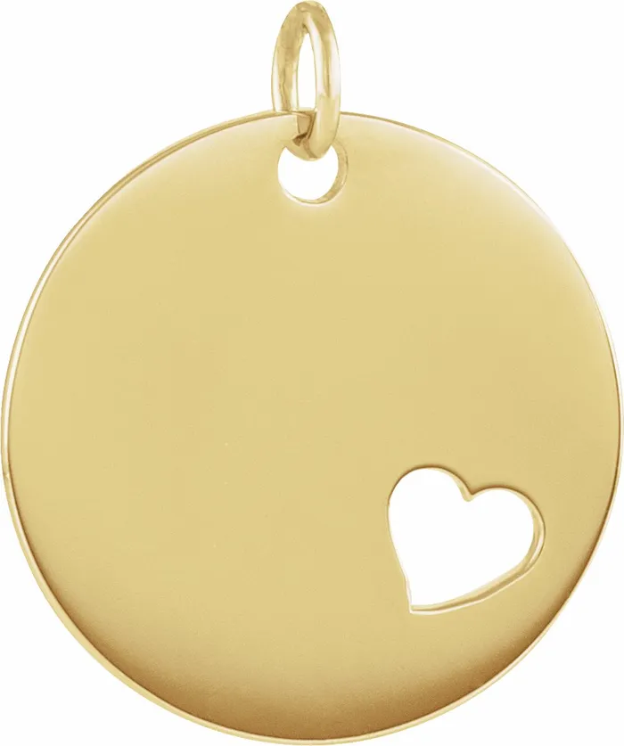 Necklaces TreasureFineJewelers 14K Yellow Gold Engravable Pierced Heart Disc Pendant Necklaces TreasureFineJewelers 14K Yellow Gold Engravable Pierced Heart Disc Pendant