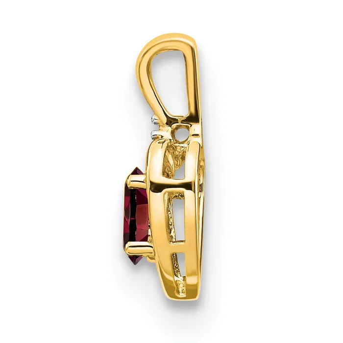 Necklaces TreasureFineJewelers 14k Yellow Gold Garnet and Diamond Heart Pendant