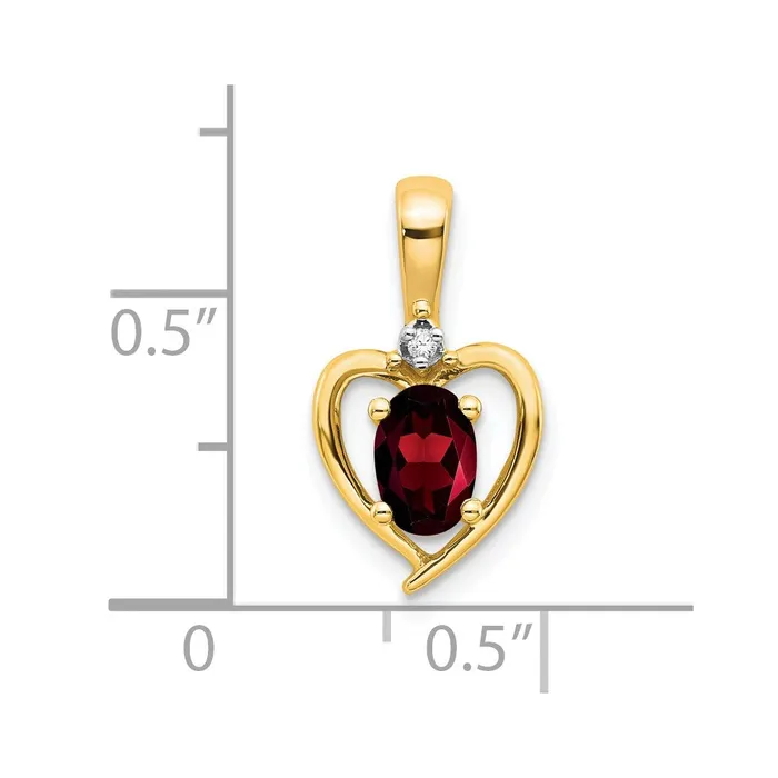 Necklaces TreasureFineJewelers 14k Yellow Gold Garnet and Diamond Heart Pendant