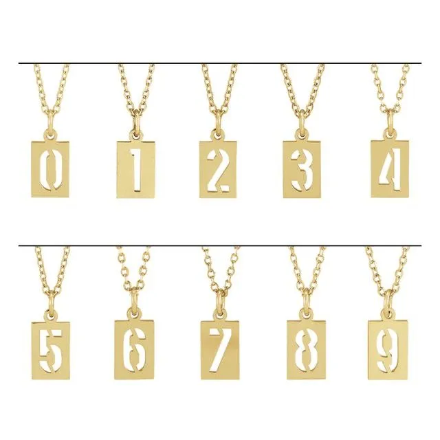 Necklaces TreasureFineJewelers 14K Yellow Gold Pierced Numeral 0 Dog Tag Pendant
