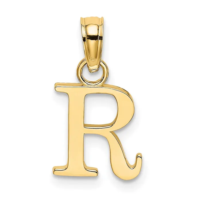 Necklaces TreasureFineJewelers 14k Yellow Gold Polished Block Letter R Initial Pendant