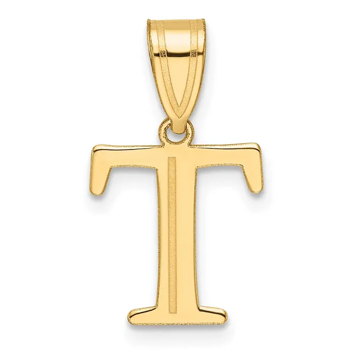 Necklaces TreasureFineJewelers 14k Yellow Gold Polished Etched Letter T Initial Pendant Necklaces TreasureFineJewelers 14k Yellow Gold Polished Etched Letter T Initial Pendant