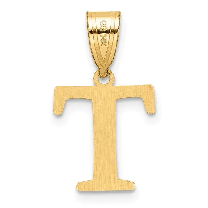 Necklaces TreasureFineJewelers 14k Yellow Gold Polished Etched Letter T Initial Pendant