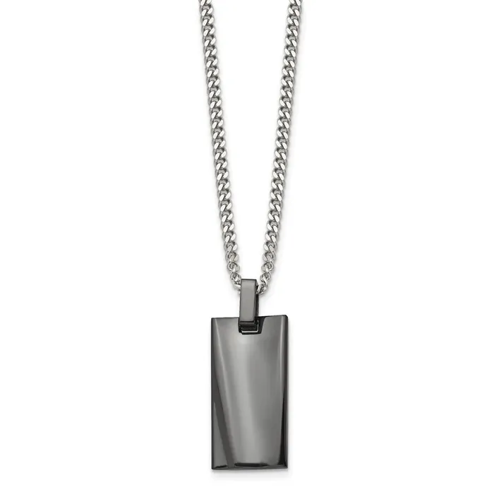 Necklaces TreasureFineJewelers Chisel Stainless Steel Polished Black IPplated Rectangle Dog Tag on a 22 inch Curb Chain Necklace