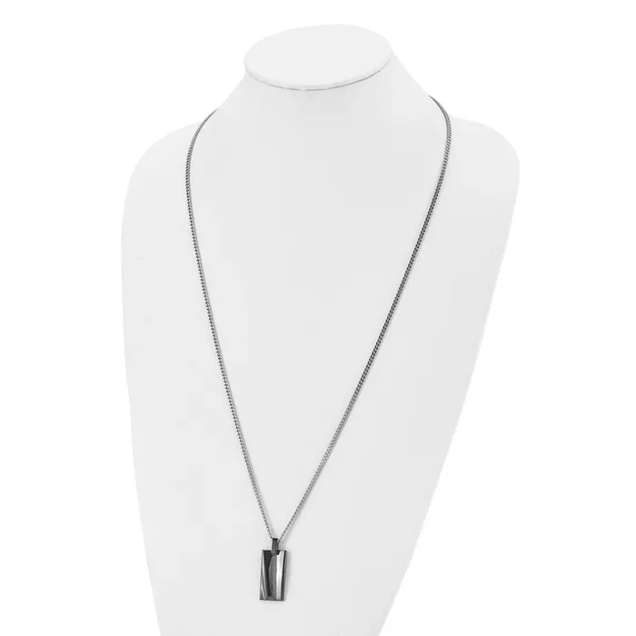 Necklaces TreasureFineJewelers Chisel Stainless Steel Polished Black IPplated Rectangle Dog Tag on a 22 inch Curb Chain Necklace