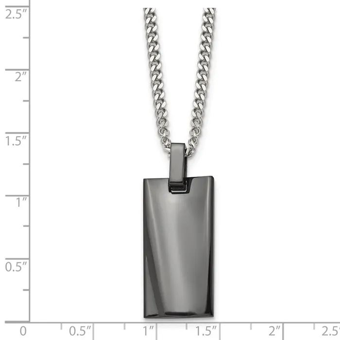 Necklaces TreasureFineJewelers Chisel Stainless Steel Polished Black IPplated Rectangle Dog Tag on a 22 inch Curb Chain Necklace