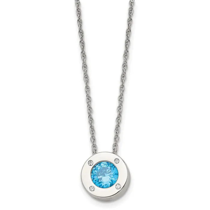 Necklaces TreasureFineJewelers Chisel Stainless Steel Polished CZ March Birthstone Circle Pendant on a 20 inch MultiLink Chain Necklace Necklaces TreasureFineJewelers Chisel Stainless Steel Polished CZ March Birthstone Circle Pendant on a 20 inch MultiLink Chain Necklace