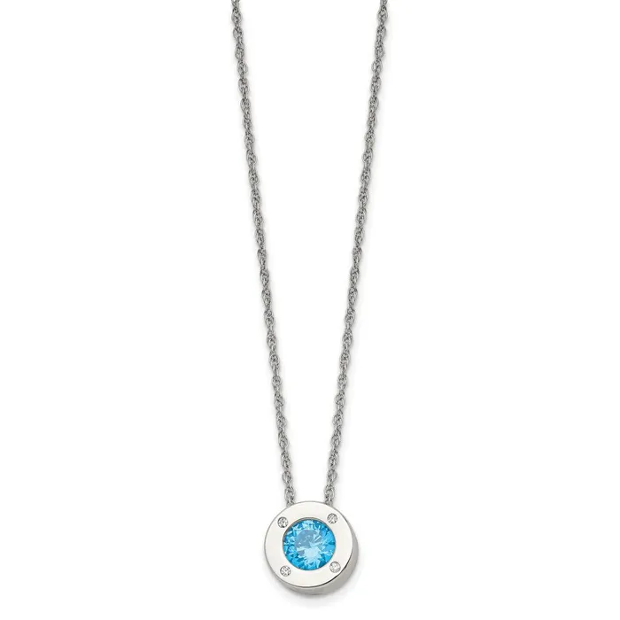 Necklaces TreasureFineJewelers Chisel Stainless Steel Polished CZ March Birthstone Circle Pendant on a 20 inch MultiLink Chain Necklace