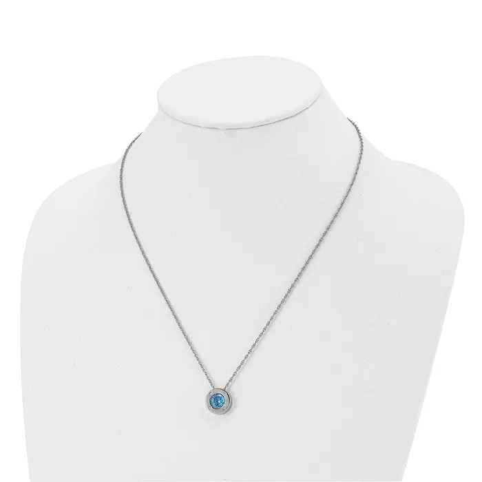 Necklaces TreasureFineJewelers Chisel Stainless Steel Polished CZ March Birthstone Circle Pendant on a 20 inch MultiLink Chain Necklace