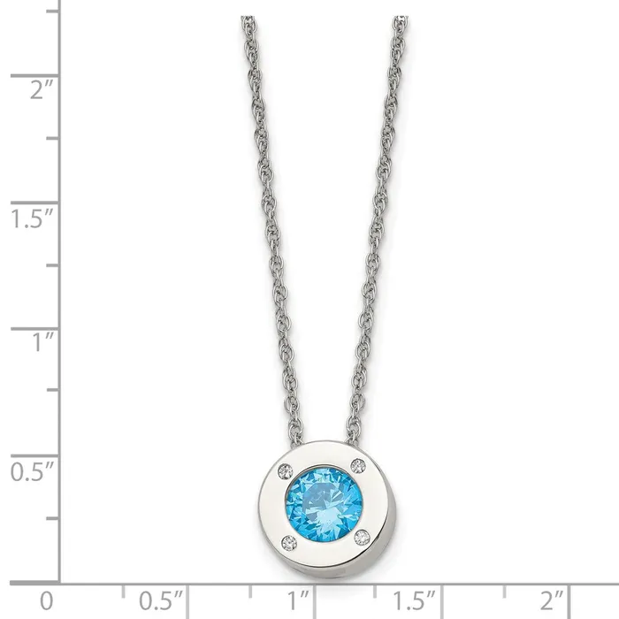 Necklaces TreasureFineJewelers Chisel Stainless Steel Polished CZ March Birthstone Circle Pendant on a 20 inch MultiLink Chain Necklace