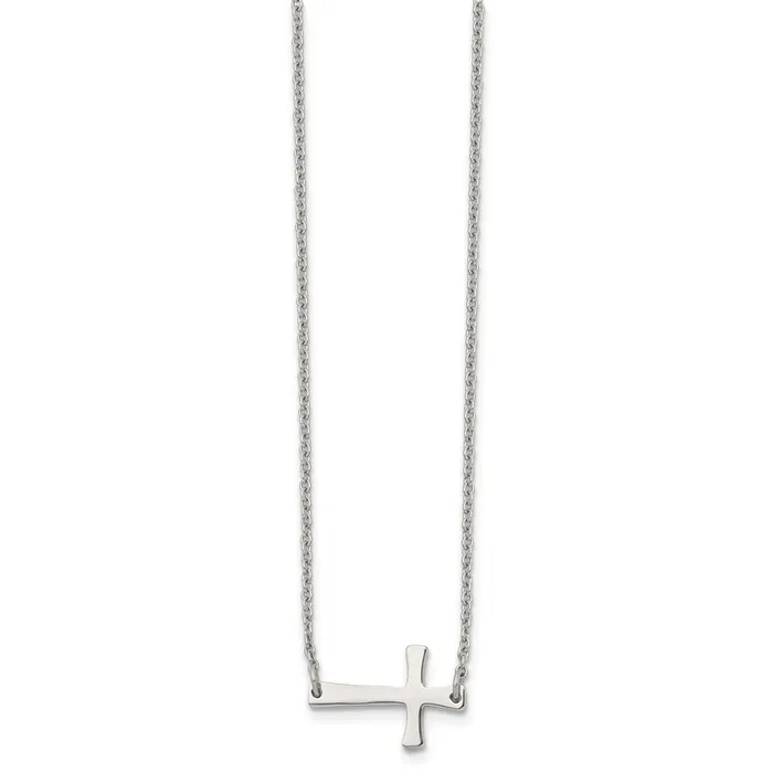 Necklaces TreasureFineJewelers Chisel Stainless Steel Polished Sideways Cross on a 16 inch Cable Chain Necklace